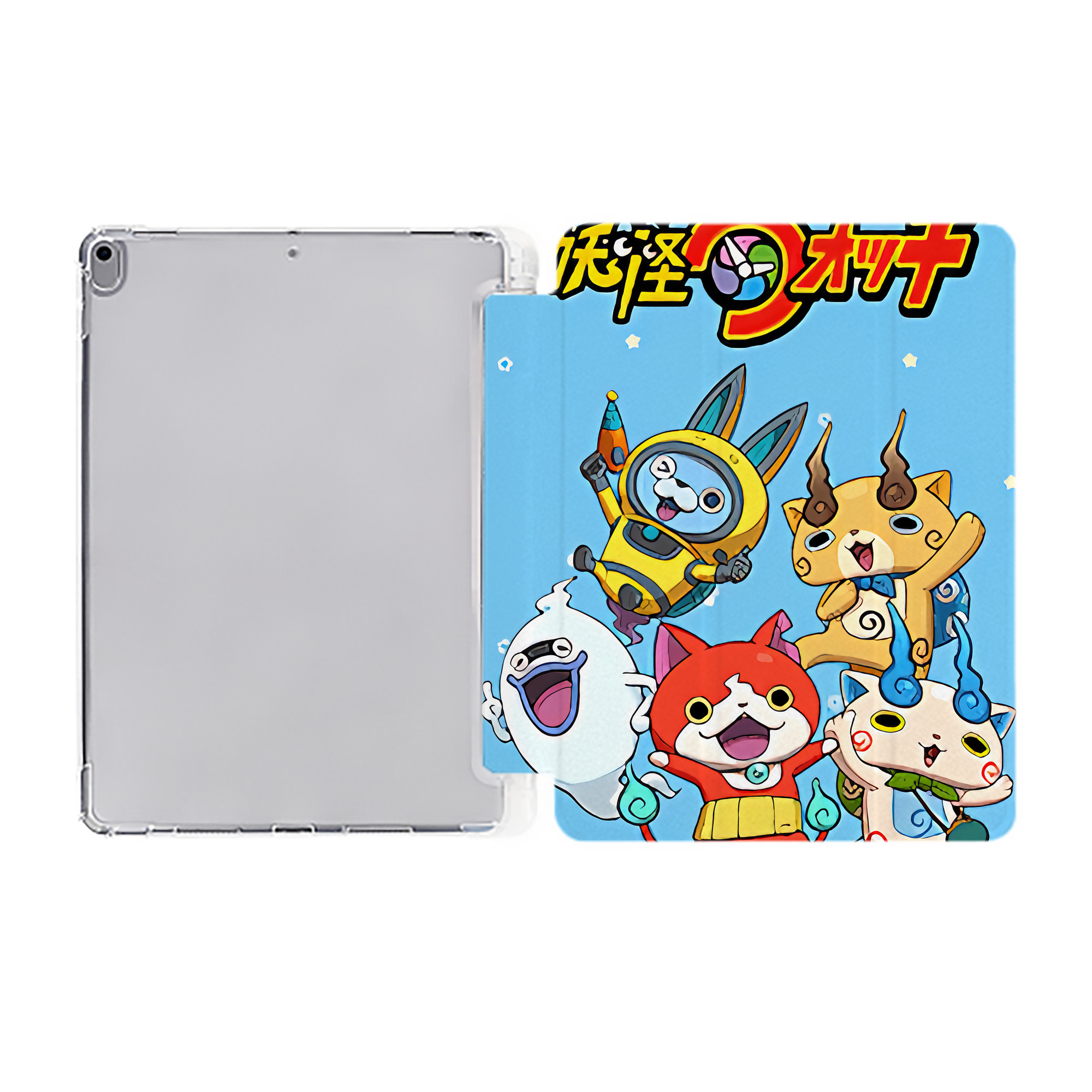 （画像用） 妖怪ウォッチ Yo-kai Watch IPad ケース ペン収納付き 三つ折りスタンド PUレザー×シリコン 対応機種9.5/10.5/10.9インチ